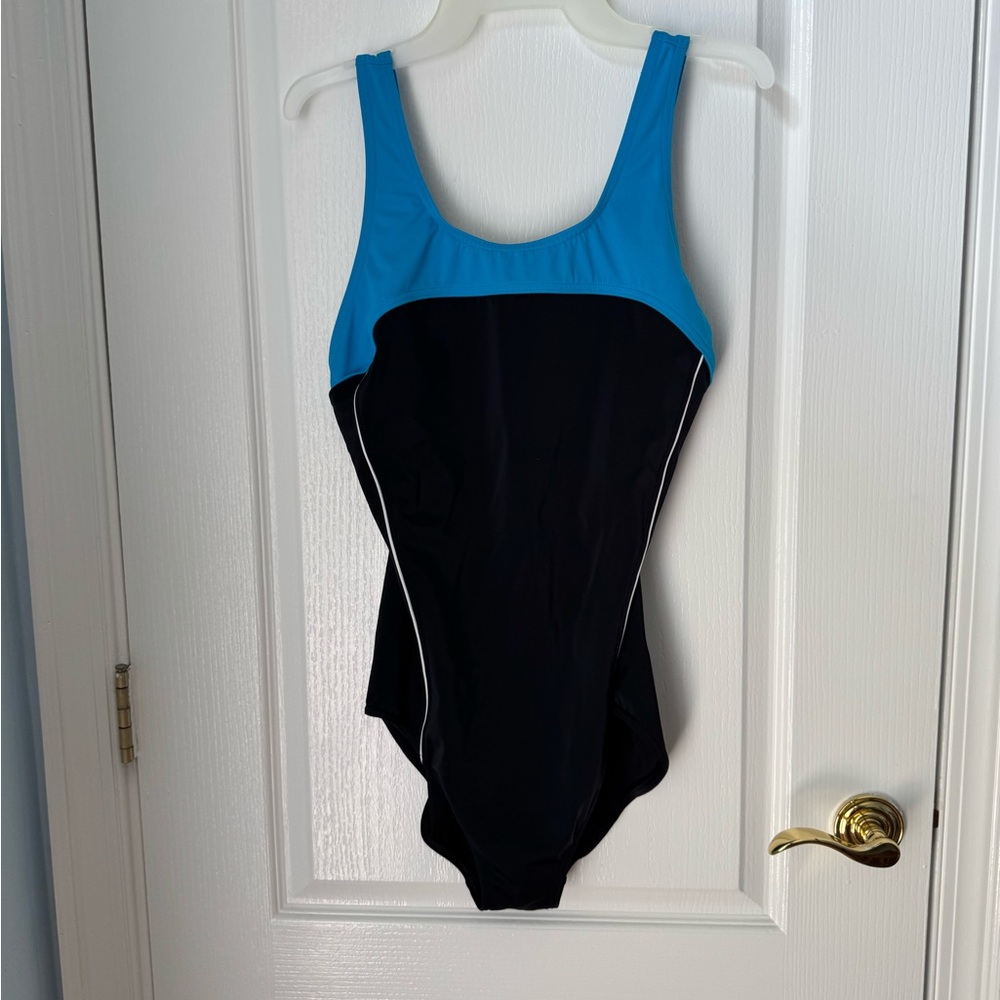 Lands' End Blue and Black One Piece Swimsuit
